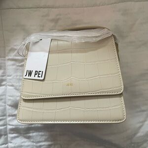 JW PEI Beige Croc-Embossed Crossbody Bag